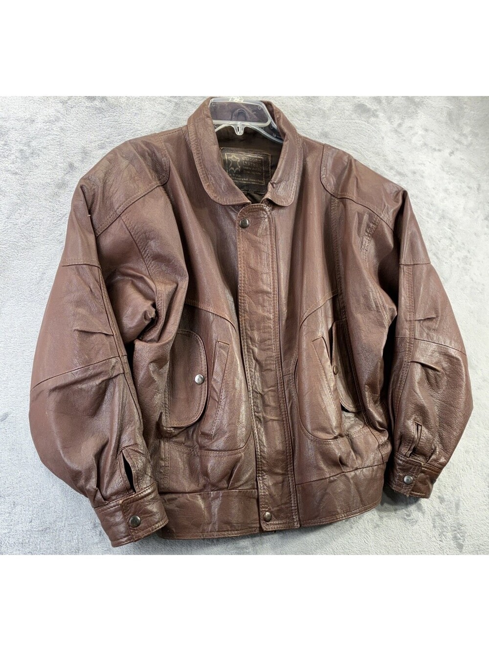 Vintage Unicorn Faux Leather Jacket Mens Medium Brown Bomber Retro